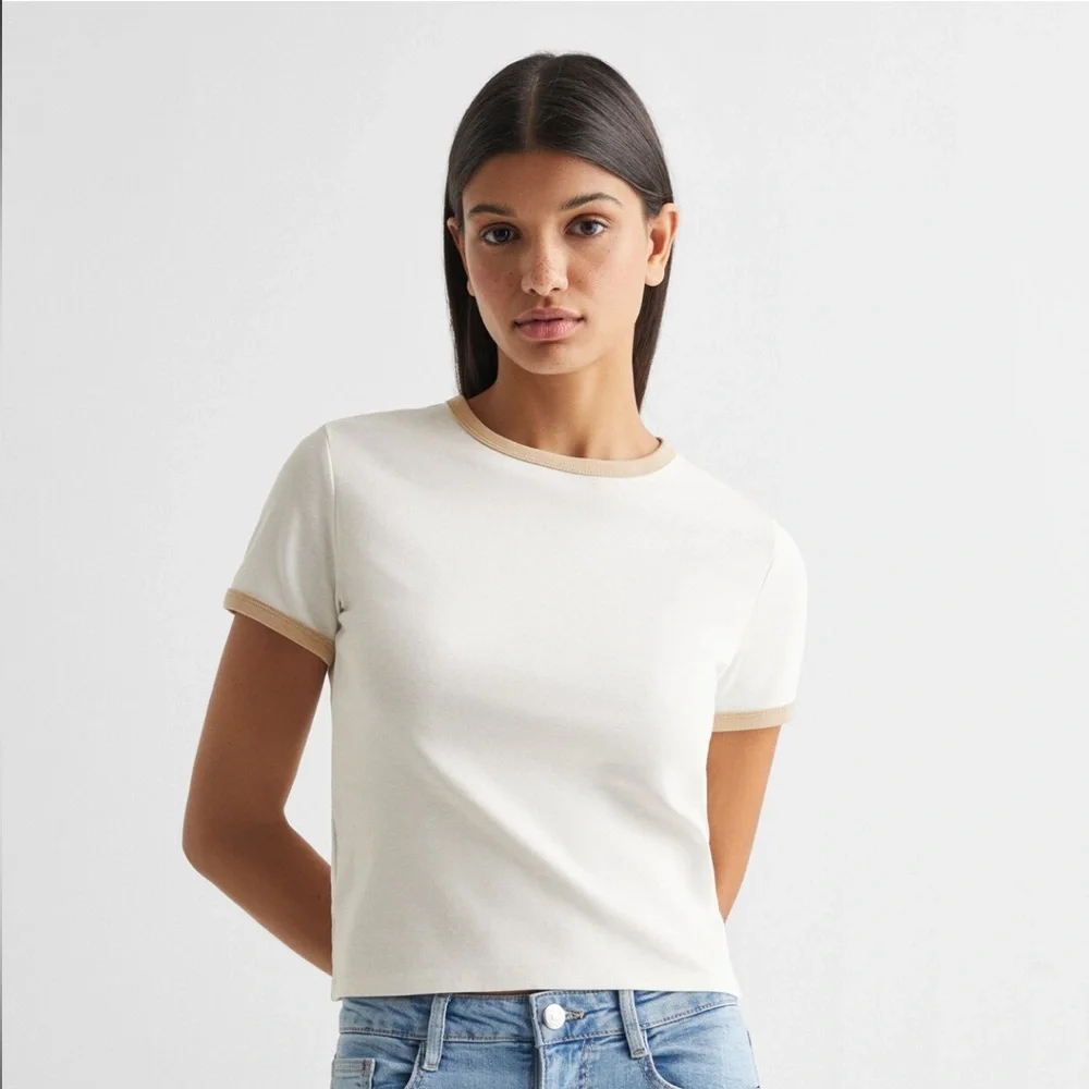 Mango Ringer Contrasting Collar T-Shirt - Picture 1 of 4